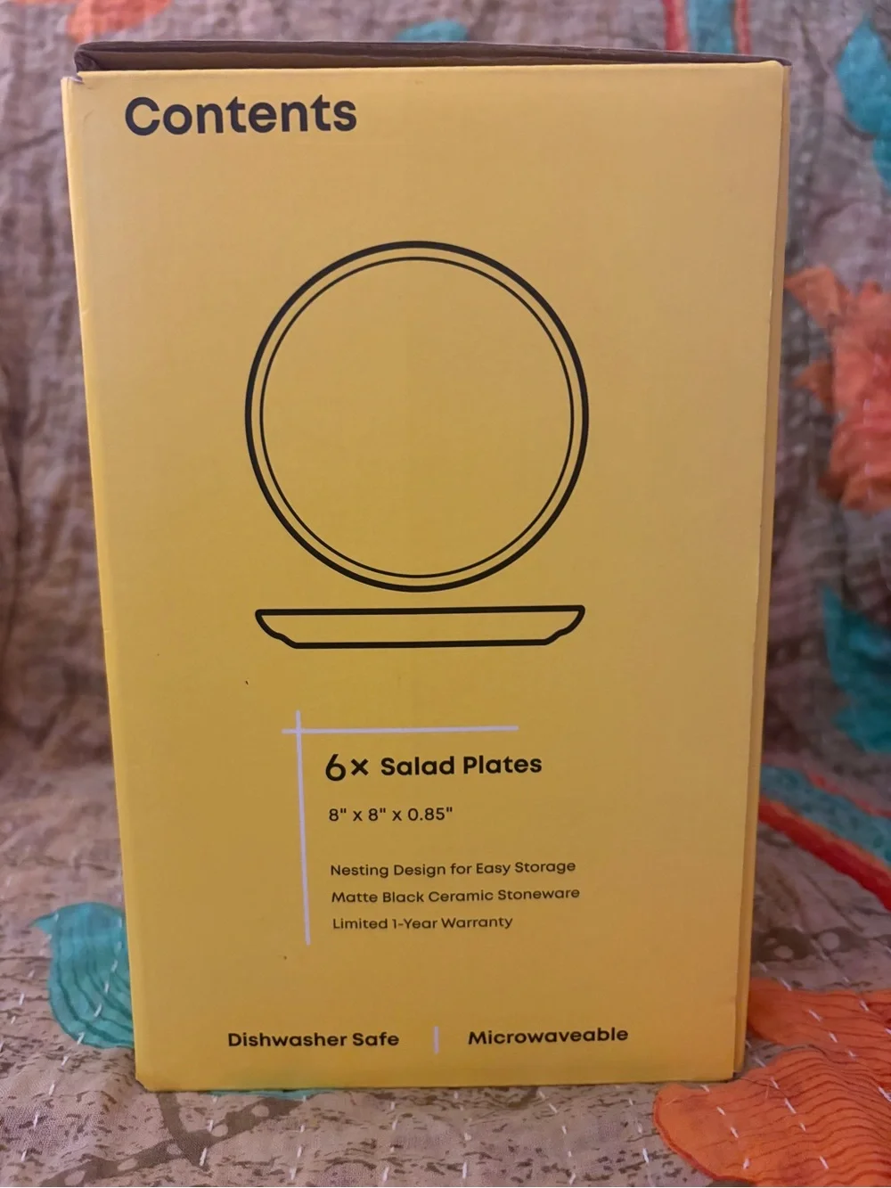 NWT JoyJolt Mesa 6-piece Ceramic Stoneware Salad Plate Set Matte Black